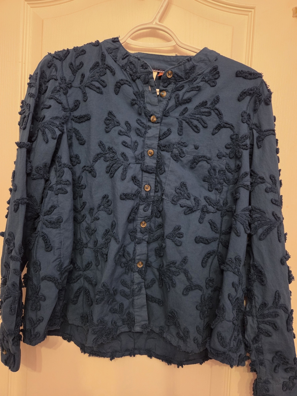 Anthropologie Pilcro Blue Embroidered Button-Front Top